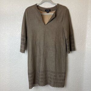 Karen Kane Faux Suede Dress L‎ Laser Cutout Detail Tan